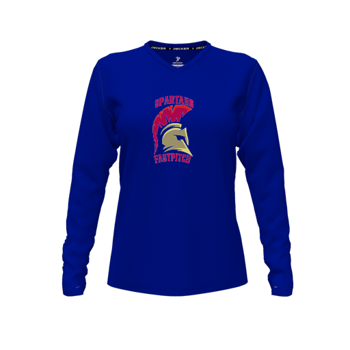 [FTLVCFRY-FYXS-LOGO3] Decker Comfort T-Shirt (Female Youth XS, Royal, V Neck, Logo 3, Long Sleeve)