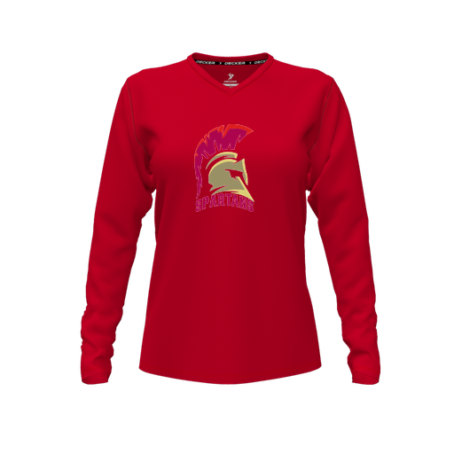 [CUS-DFW-TEES-CMF-VNK-LSL-RED-FYXS-LOGO1] Decker Comfort T-Shirt (Female Youth XS, Red, V Neck, Logo 1, Long Sleeve)