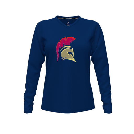 [FTLVPTNV-FYXS-LOGO2] Decker Performance T-Shirt (Female Youth XS, Navy, V Neck, Logo 2, Long Sleeve)