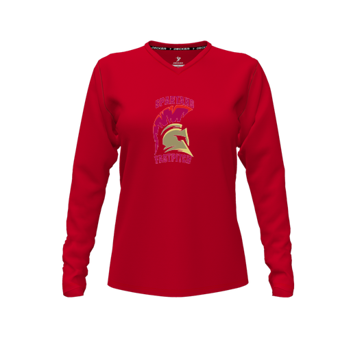 [FTLVPTRD-FYXS-LOGO3] Decker Performance T-Shirt (Female Youth XS, Red, V Neck, Logo 3, Long Sleeve)