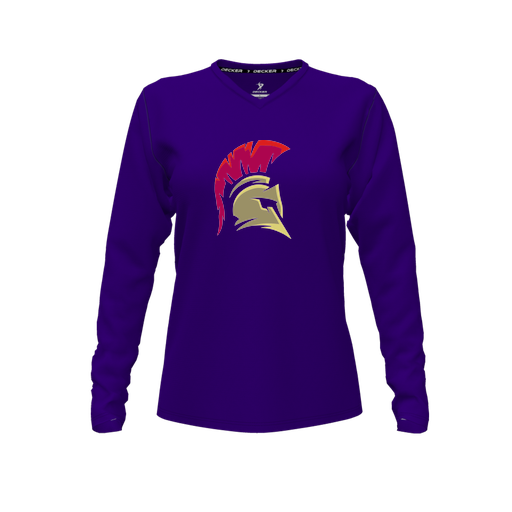 [FTLVPTPP-FYXS-LOGO2] Decker Performance T-Shirt (Female Youth XS, Purple, V Neck, Logo 2, Long Sleeve)